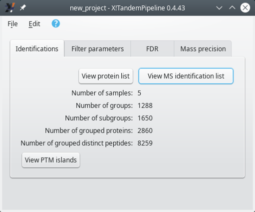 Selecting a particular identification results file's data set