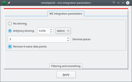 The m/z integration parameters window