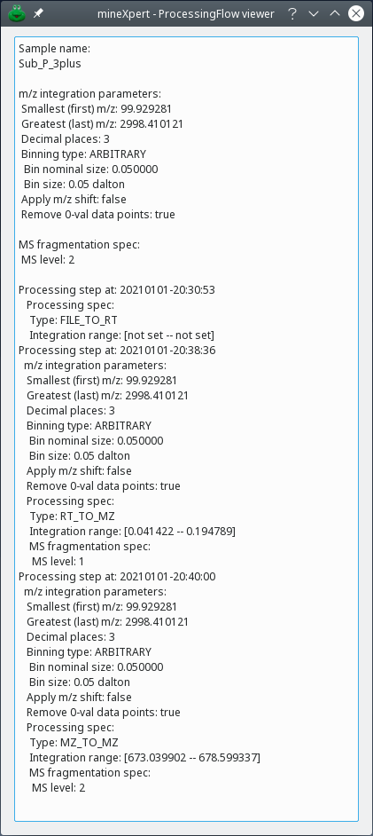 The processing flow dialog window