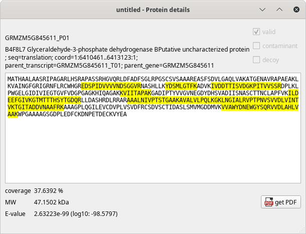 Protein details window