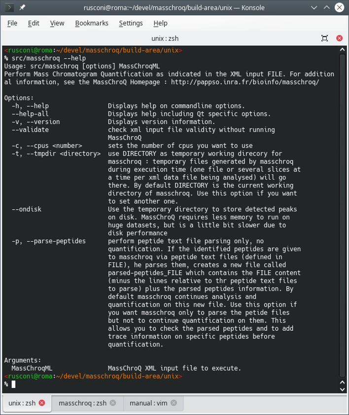 Printing the help message in the terminal